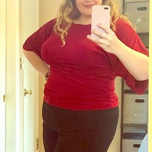 Lane Bryant Tops - Red top; flared sleeves, ruched mid-section Lane Bryant Tops - Red top; flared sleeves, ruched mid-section